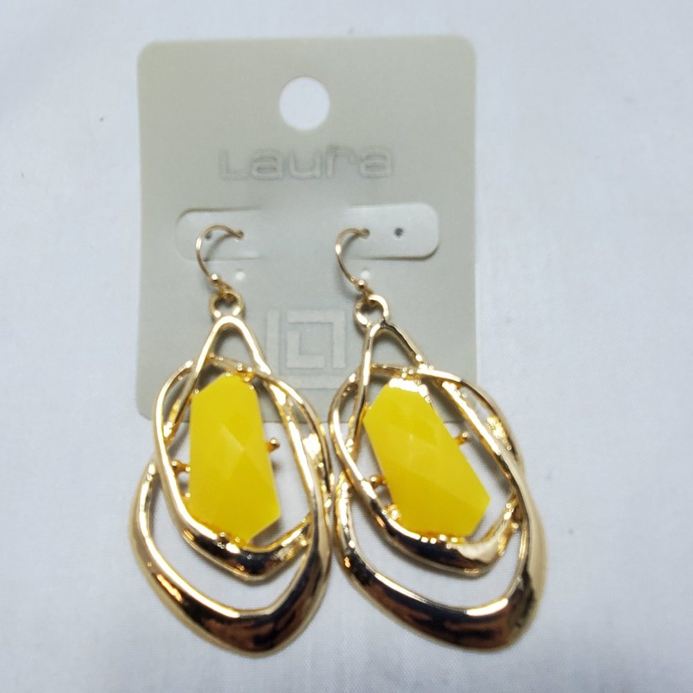 2 for $21 Laura Canada gold with yellow crystal drop earring